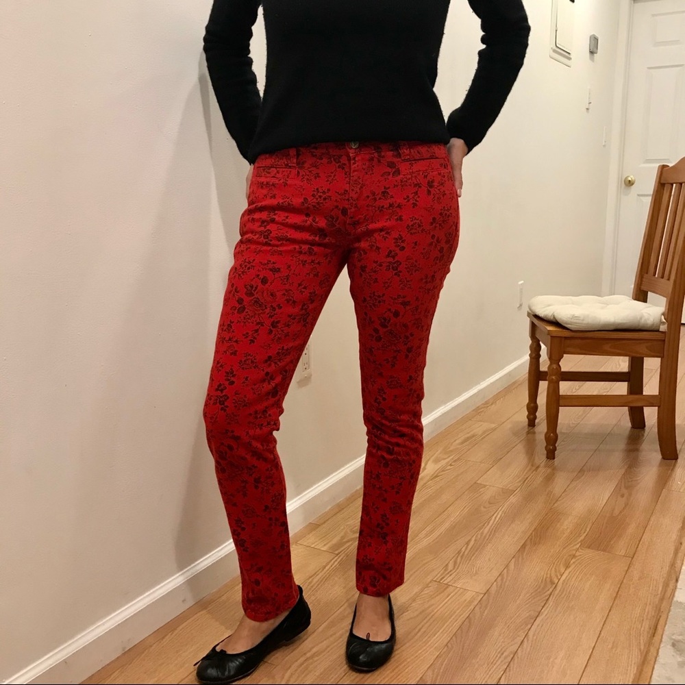 MIH Jeans red & black floral ‘the Ellsworth’ skinny ankle jean